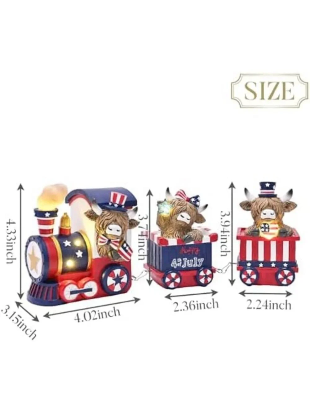 Patriotic 4th of July Highland Cow Train Decor - LED Lighted Home Decorations